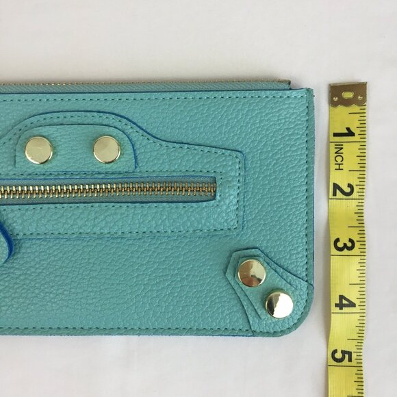 Steve Madden Blue Wristlet Double Zipper Textured Thin Slim Faux Leather - Picture 8 of 9